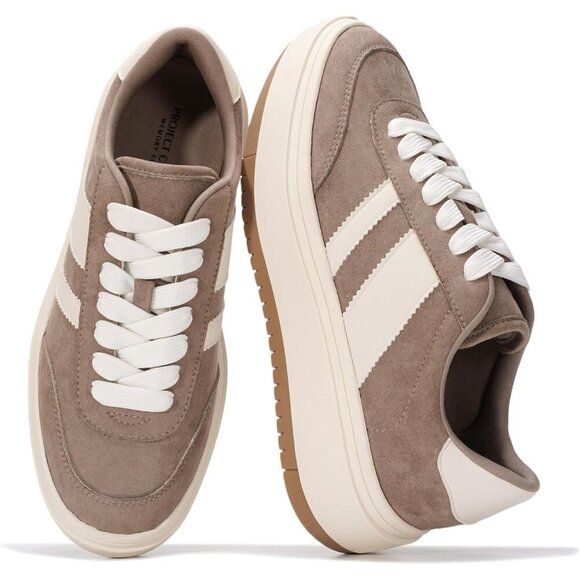 Shoes - Women's Taupe Multi Lightweight Memory Foam Non-slip Insole Fashion Sneakers
